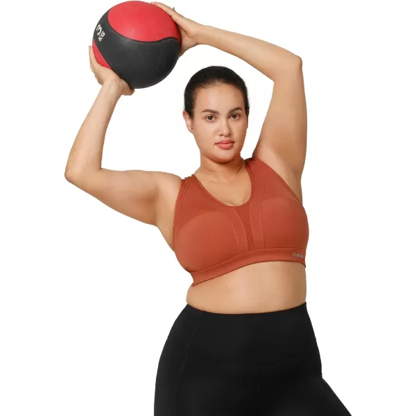 Yvette Women High Impact Sports Bras Criss Cross Back Sexy Running Bra for Plus SizeOrange Red  Double Thin Strap  High Impact