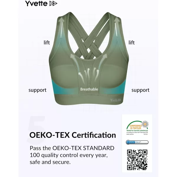 Yvette Women High Impact Sports Bras Criss Cross Back Sexy Running Bra for Plus SizePale Green