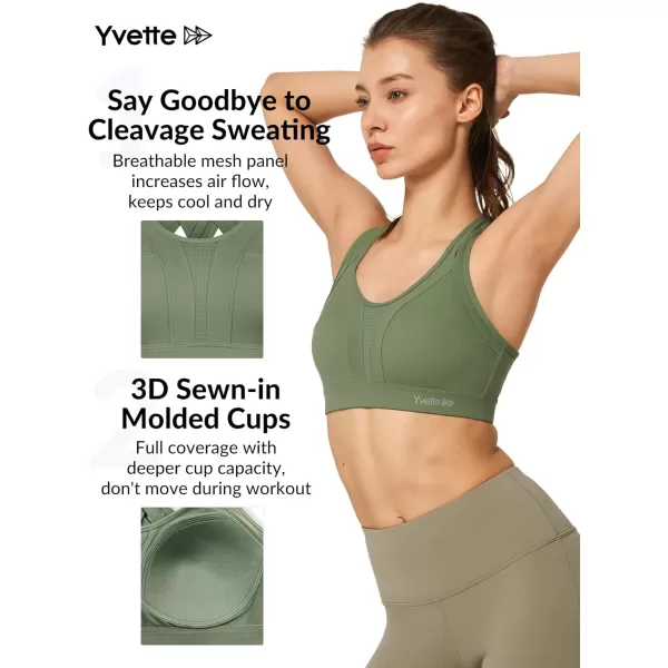 Yvette Women High Impact Sports Bras Criss Cross Back Sexy Running Bra for Plus SizePale Green