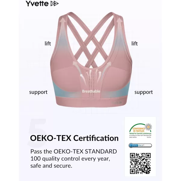 Yvette Women High Impact Sports Bras Criss Cross Back Sexy Running Bra for Plus SizePale Pink