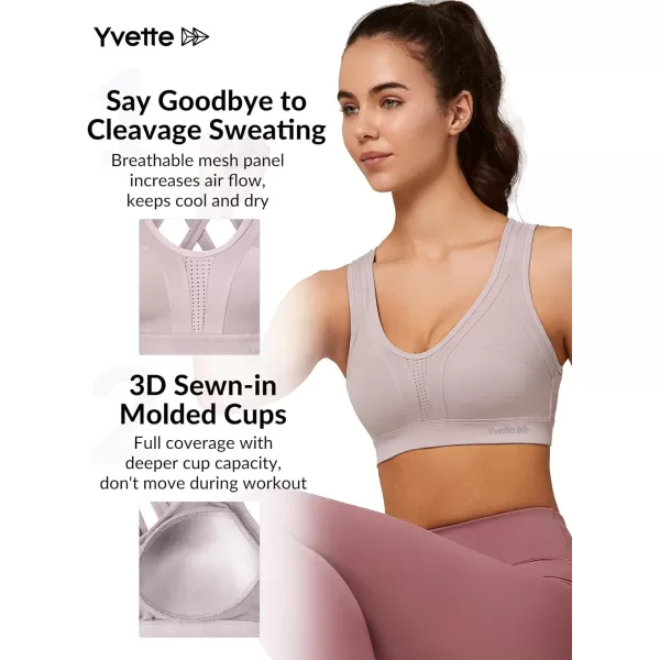 Yvette Women High Impact Sports Bras Criss Cross Back Sexy Running Bra for Plus SizePastel Pink