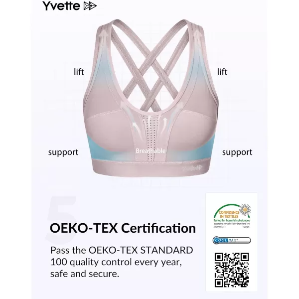 Yvette Women High Impact Sports Bras Criss Cross Back Sexy Running Bra for Plus SizePastel Pink
