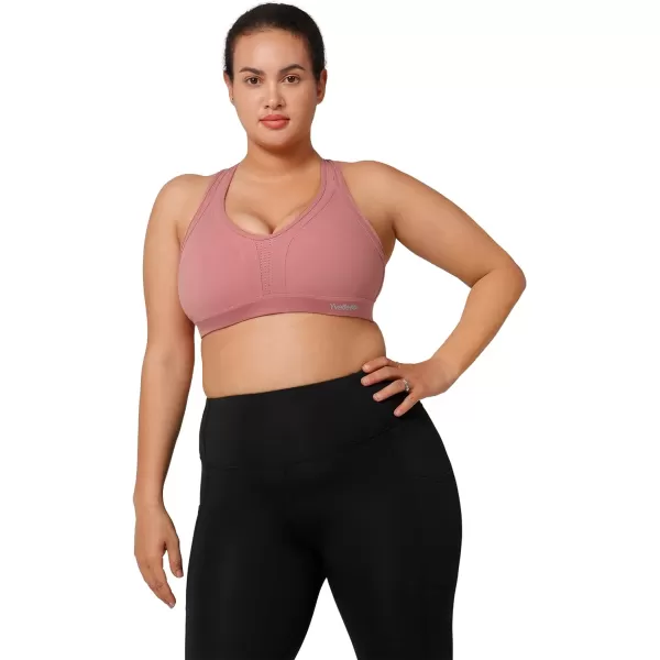 Yvette Women High Impact Sports Bras Criss Cross Back Sexy Running Bra for Plus SizeRose Red
