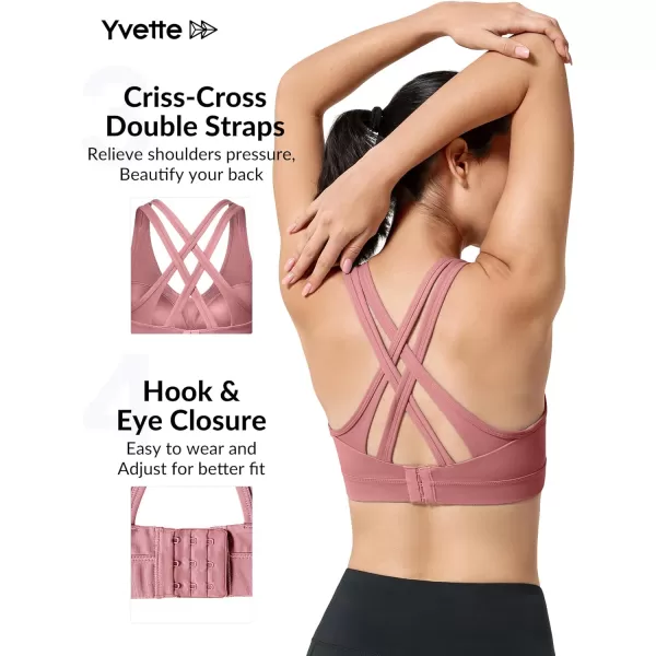 Yvette Women High Impact Sports Bras Criss Cross Back Sexy Running Bra for Plus SizeRose Red