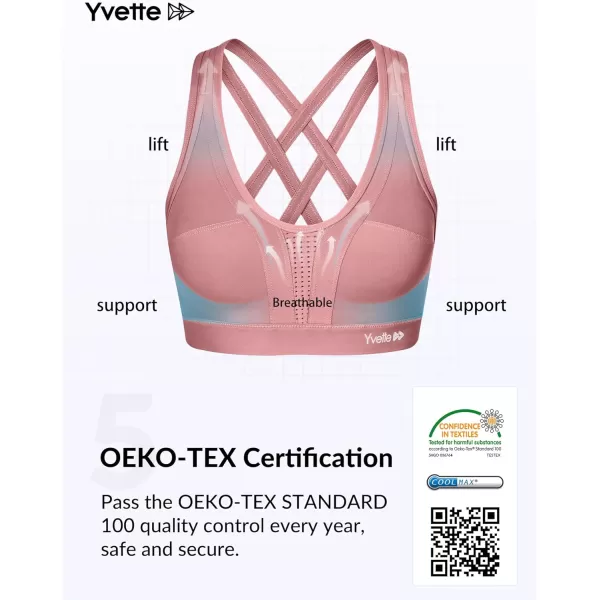 Yvette Women High Impact Sports Bras Criss Cross Back Sexy Running Bra for Plus SizeRose Red