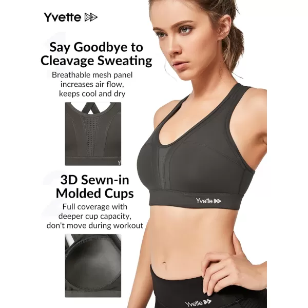 Yvette Women High Impact Sports Bras Criss Cross Back Sexy Running Bra for Plus SizeUrban Ash