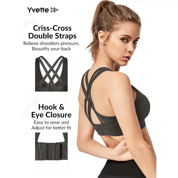 Yvette Women High Impact Sports Bras Criss Cross Back Sexy Running Bra for Plus SizeUrban Ash