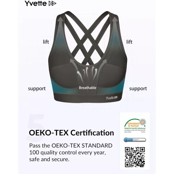 Yvette Women High Impact Sports Bras Criss Cross Back Sexy Running Bra for Plus SizeUrban Ash