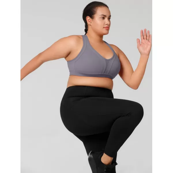 Yvette Women High Impact Sports Bras Criss Cross Back Sexy Running Bra for Plus SizeViolet  Double Thin Strap  High Impact