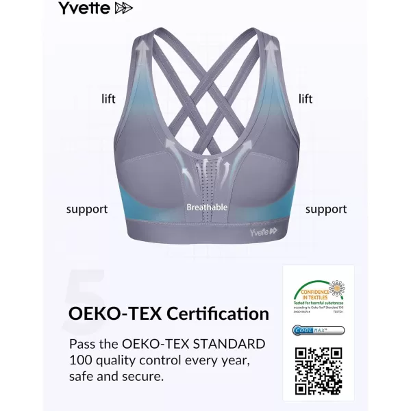 Yvette Women High Impact Sports Bras Criss Cross Back Sexy Running Bra for Plus SizeViolet  Double Thin Strap  High Impact