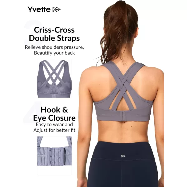 Yvette Women High Impact Sports Bras Criss Cross Back Sexy Running Bra for Plus SizeViolet  Double Thin Strap  High Impact