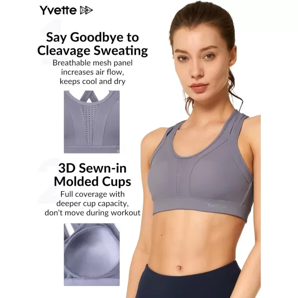 Yvette Women High Impact Sports Bras Criss Cross Back Sexy Running Bra for Plus SizeViolet  Double Thin Strap  High Impact