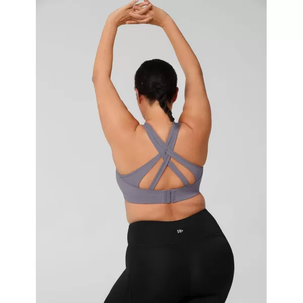Yvette Women High Impact Sports Bras Criss Cross Back Sexy Running Bra for Plus SizeViolet  Double Thin Strap  High Impact