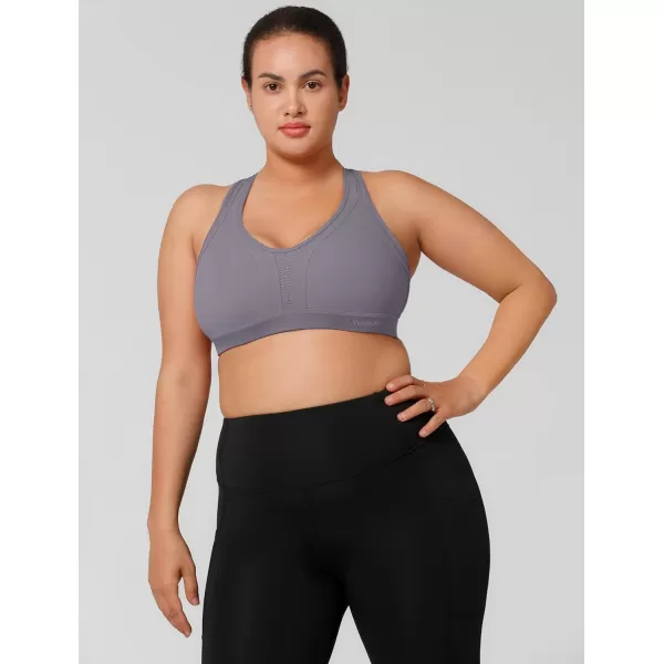 Yvette Women High Impact Sports Bras Criss Cross Back Sexy Running Bra for Plus SizeViolet  Double Thin Strap  High Impact