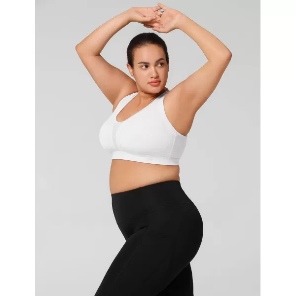Yvette Women High Impact Sports Bras Criss Cross Back Sexy Running Bra for Plus SizeWhite  Double Thin Strap  High Impact