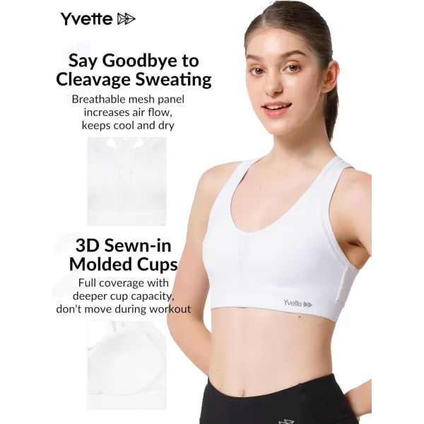 Yvette Women High Impact Sports Bras Criss Cross Back Sexy Running Bra for Plus SizeWhite  Double Thin Strap  High Impact