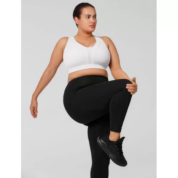 Yvette Women High Impact Sports Bras Criss Cross Back Sexy Running Bra for Plus SizeWhite  Double Thin Strap  High Impact