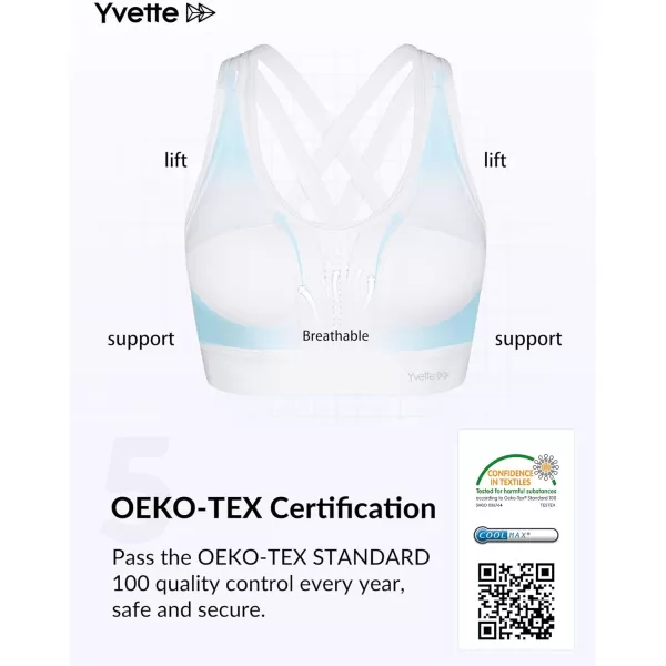 Yvette Women High Impact Sports Bras Criss Cross Back Sexy Running Bra for Plus SizeWhite  Double Thin Strap  High Impact