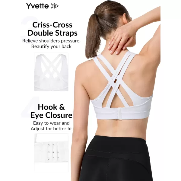 Yvette Women High Impact Sports Bras Criss Cross Back Sexy Running Bra for Plus SizeWhite  Double Thin Strap  High Impact