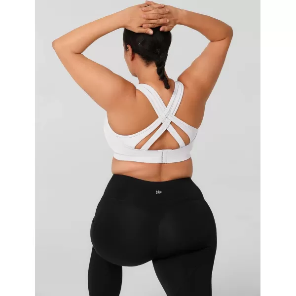 Yvette Women High Impact Sports Bras Criss Cross Back Sexy Running Bra for Plus SizeWhite  Double Thin Strap  High Impact