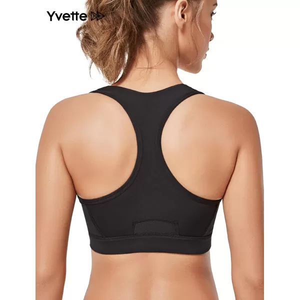 Yvette Women Racerback Sports Bras for High Impact Workout Fitness Front Zip Closure Wirless Plus SizeFantacy Naked