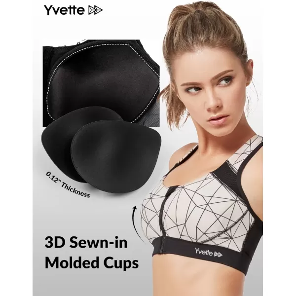 Yvette Women Racerback Sports Bras for High Impact Workout Fitness Front Zip Closure Wirless Plus SizeFantacy Naked