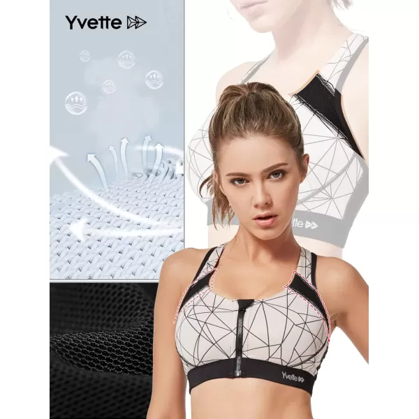 Yvette Women Racerback Sports Bras for High Impact Workout Fitness Front Zip Closure Wirless Plus SizeFantacy Naked