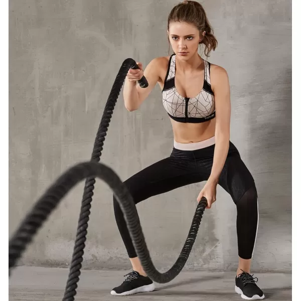 Yvette Women Racerback Sports Bras for High Impact Workout Fitness Front Zip Closure Wirless Plus SizeZebra White