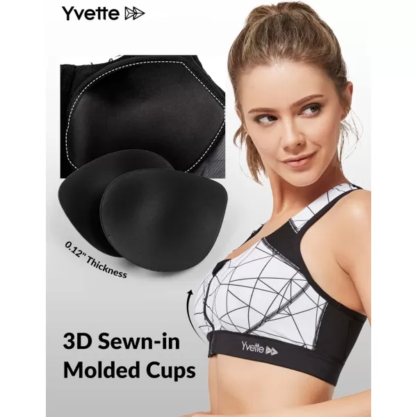 Yvette Women Racerback Sports Bras for High Impact Workout Fitness Front Zip Closure Wirless Plus SizeZebra White