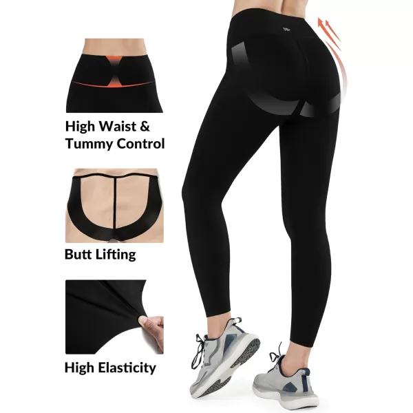 Yvette Women Thermal Fleece Lined Leggings Thick Soft Warm High Waisted Tummy Control Yoga Pants for WinterBlack