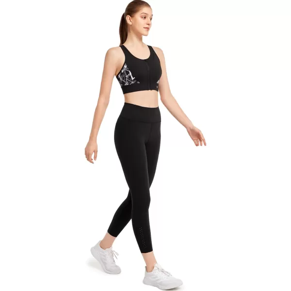 Yvette Womens Adjustable Sports Bra High Impact Zip Front Closure Crossed Back Supportive Running BraBlack