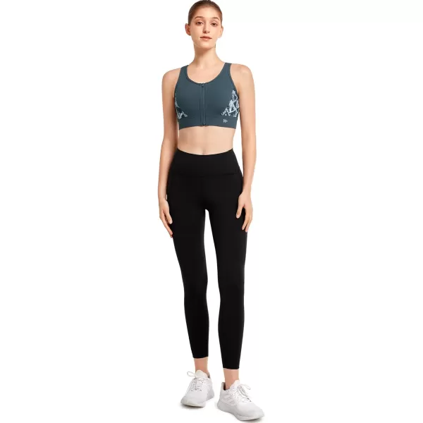 Yvette Womens Adjustable Sports Bra High Impact Zip Front Closure Crossed Back Supportive Running BraHaze Blue