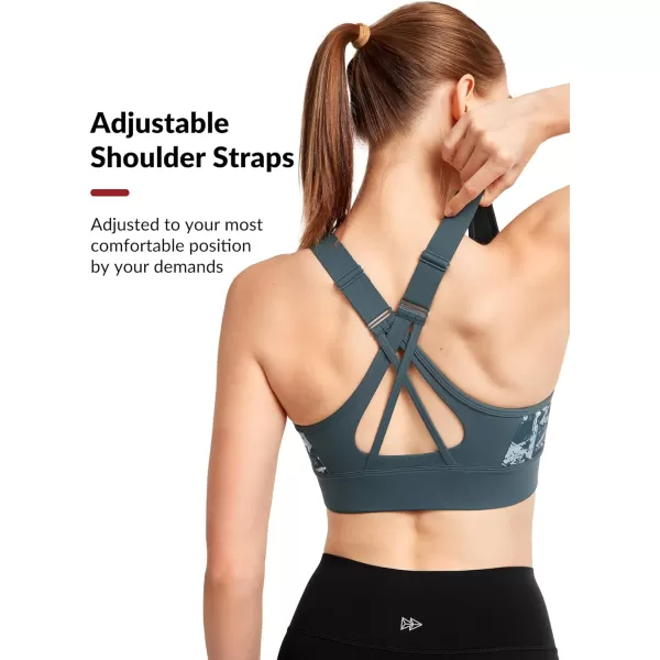 Yvette Womens Adjustable Sports Bra High Impact Zip Front Closure Crossed Back Supportive Running BraHaze Blue