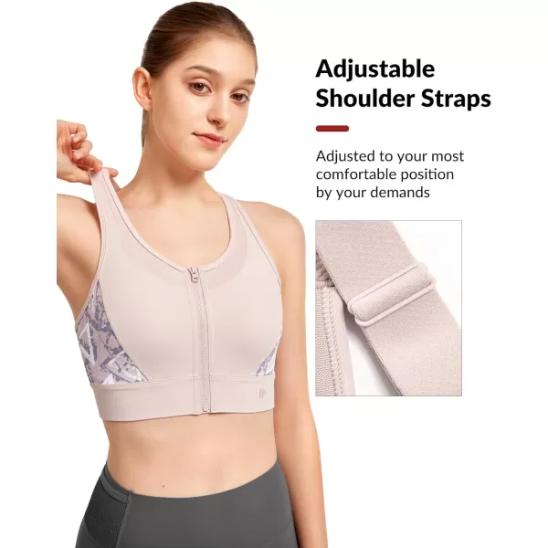 Yvette Womens Adjustable Sports Bra High Impact Zip Front Closure Crossed Back Supportive Running BraLight Purple