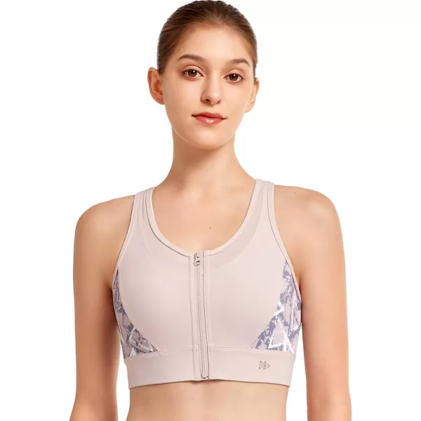 Yvette Womens Adjustable Sports Bra High Impact Zip Front Closure Crossed Back Supportive Running BraLight Purple