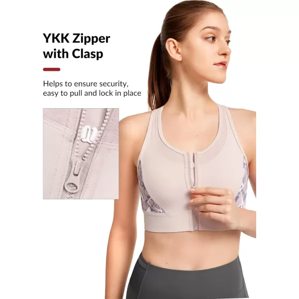 Yvette Womens Adjustable Sports Bra High Impact Zip Front Closure Crossed Back Supportive Running BraLight Purple