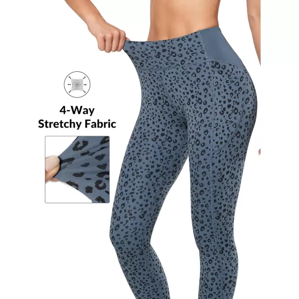 Yvette Womens Athletic Leggings with Pockets Leopard Print High Waisted Tummy Control Yoga Pants Non SeeThrough TightsBlue Leopard