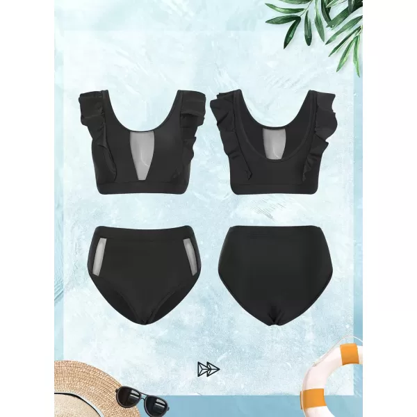 Yvette Womens Bandeau Bikini Sets Shirred Swimsuit High Waisted Bikini Bottoms Two Piece Bathing Suit2black