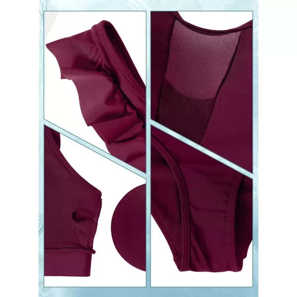Yvette Womens Bandeau Bikini Sets Shirred Swimsuit High Waisted Bikini Bottoms Two Piece Bathing Suit2burgundy