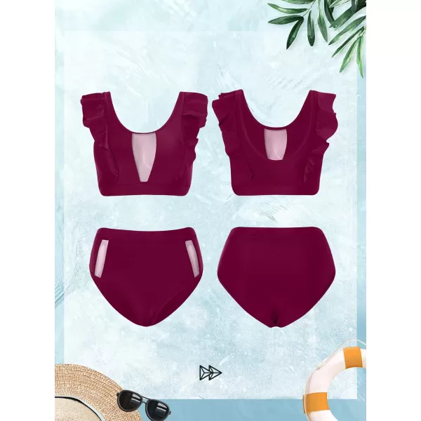 Yvette Womens Bandeau Bikini Sets Shirred Swimsuit High Waisted Bikini Bottoms Two Piece Bathing Suit2burgundy