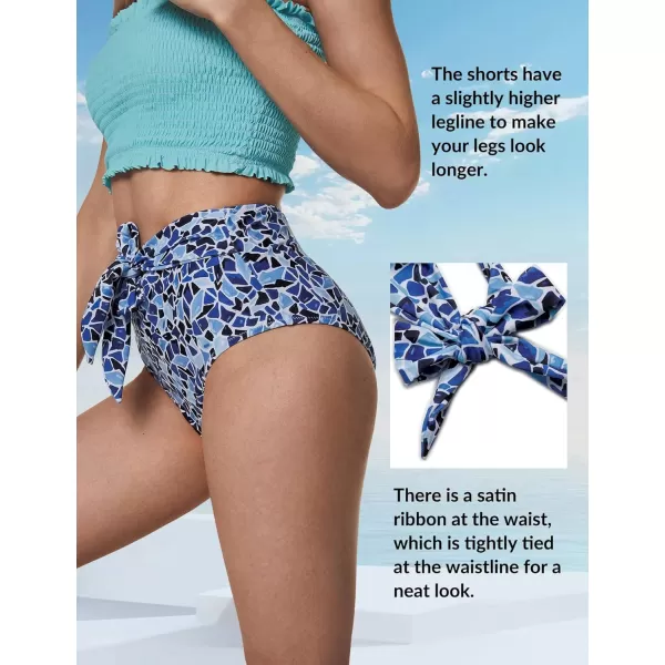 Yvette Womens Bandeau Bikini Sets Shirred Swimsuit High Waisted Bikini Bottoms Two Piece Bathing SuitBlue