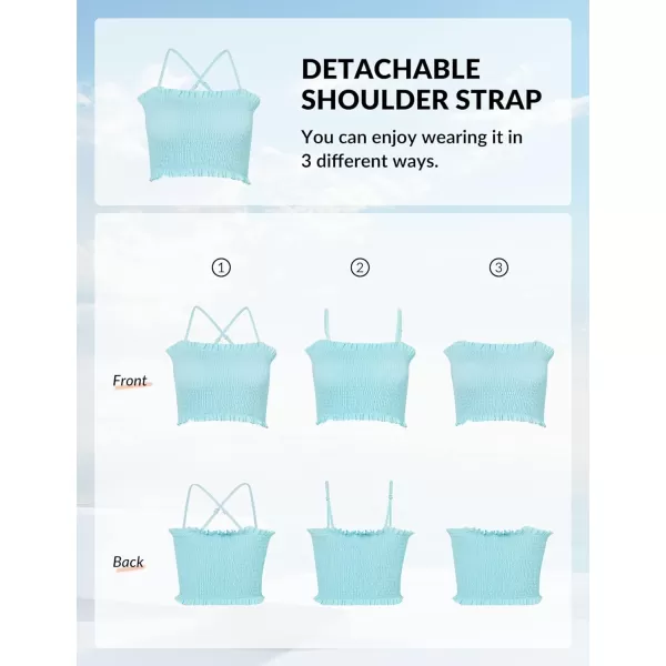 Yvette Womens Bandeau Bikini Sets Shirred Swimsuit High Waisted Bikini Bottoms Two Piece Bathing SuitBlue