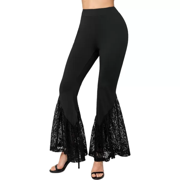 Yvette Womens Bell Bottom Pants Flare Leggings High Waist Tummy Control Wide Leg Dancing Bootcut Yoga PantsBlack  Wide Lacy Patchwork