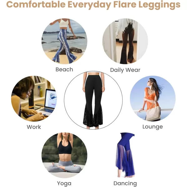 Yvette Womens Bell Bottom Pants Flare Leggings High Waist Tummy Control Wide Leg Dancing Bootcut Yoga PantsBlack  Wide Lacy Patchwork