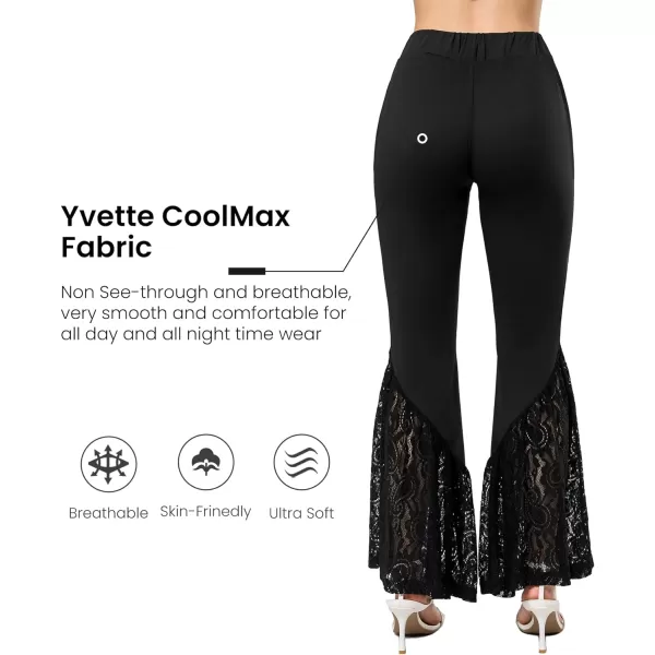 Yvette Womens Bell Bottom Pants Flare Leggings High Waist Tummy Control Wide Leg Dancing Bootcut Yoga PantsBlack  Wide Lacy Patchwork