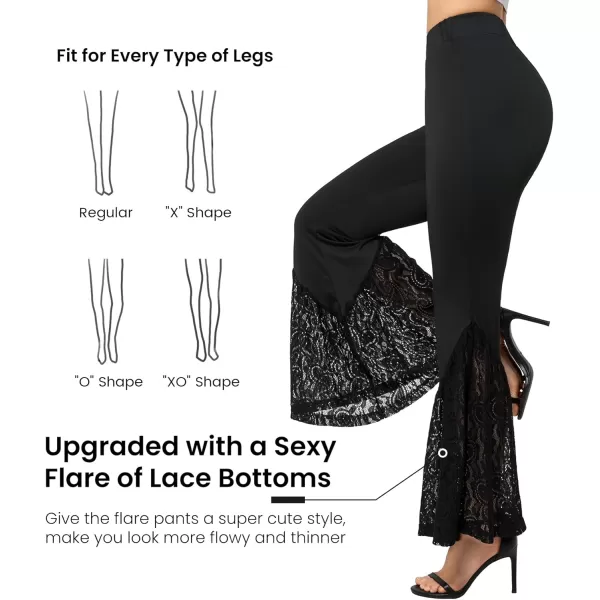 Yvette Womens Bell Bottom Pants Flare Leggings High Waist Tummy Control Wide Leg Dancing Bootcut Yoga PantsBlack  Wide Lacy Patchwork