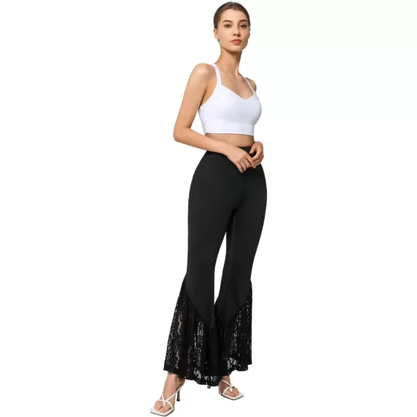 Yvette Womens Bell Bottom Pants Flare Leggings High Waist Tummy Control Wide Leg Dancing Bootcut Yoga PantsBlack  Wide Lacy Patchwork