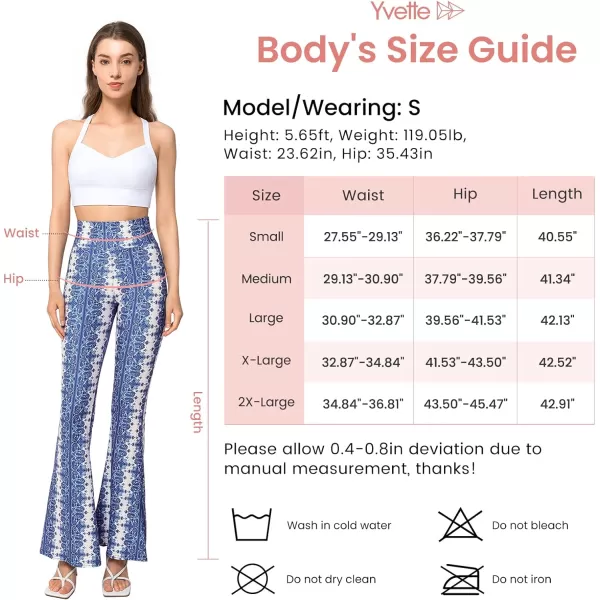 Yvette Womens Bell Bottom Pants Flare Leggings High Waist Tummy Control Wide Leg Dancing Bootcut Yoga PantsBlue Cashew Flowers  White