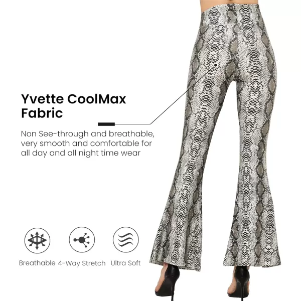 Yvette Womens Bell Bottom Pants Flare Leggings High Waist Tummy Control Wide Leg Dancing Bootcut Yoga PantsGrey Snakeskin