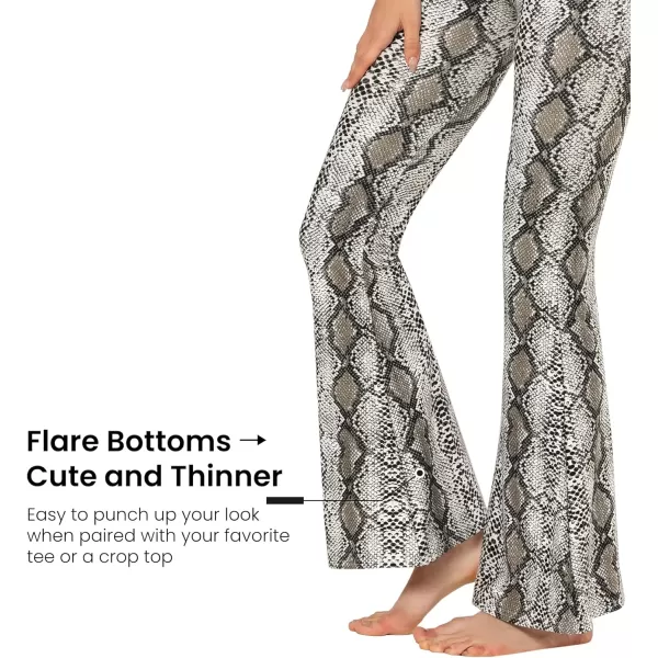 Yvette Womens Bell Bottom Pants Flare Leggings High Waist Tummy Control Wide Leg Dancing Bootcut Yoga PantsGrey Snakeskin